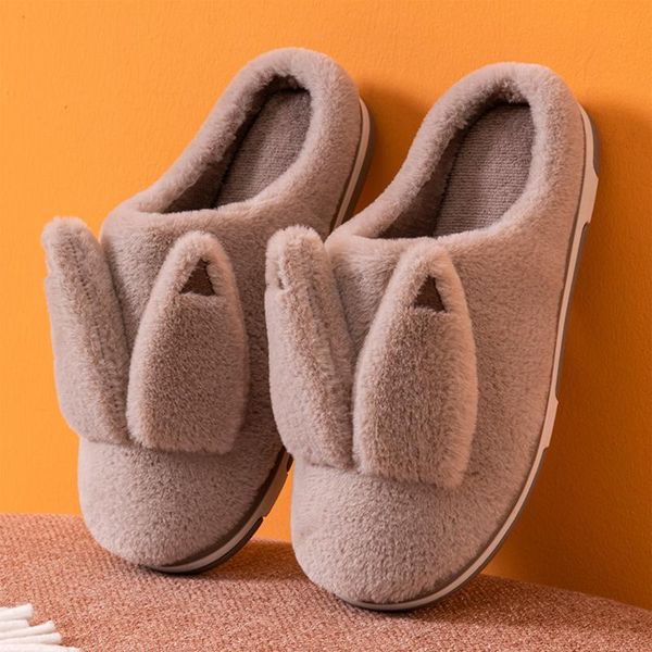 

slippers animal ears winter ladies warm flock solid home shoes female plush soft comfortable indoor flats women footwear slippe, Black