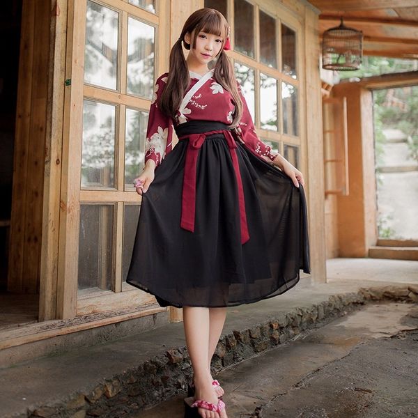 

lingerie temptation classical hanfu printed high waist flared sleeve long skirt suit, Red;black