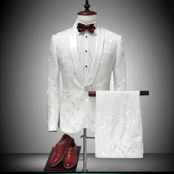 

men's suits & blazers spring autumn skinny male personality in fashion pure white print of two tender parts the groom's wedding ba, White;black