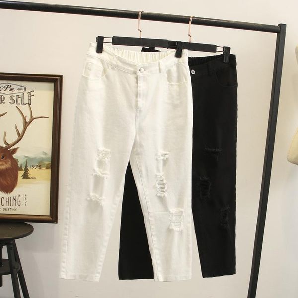 

women's jeans 200jin fat mm summer korean show thin hole mix with straight pants plus size 4813, Blue