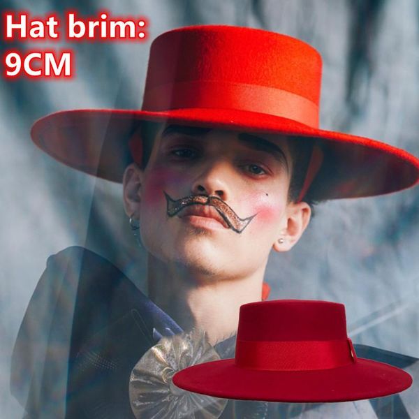 

wide brim hats red fedora hat flat wool 9cm big brimmed jazz men and women panama fashion, Blue;gray