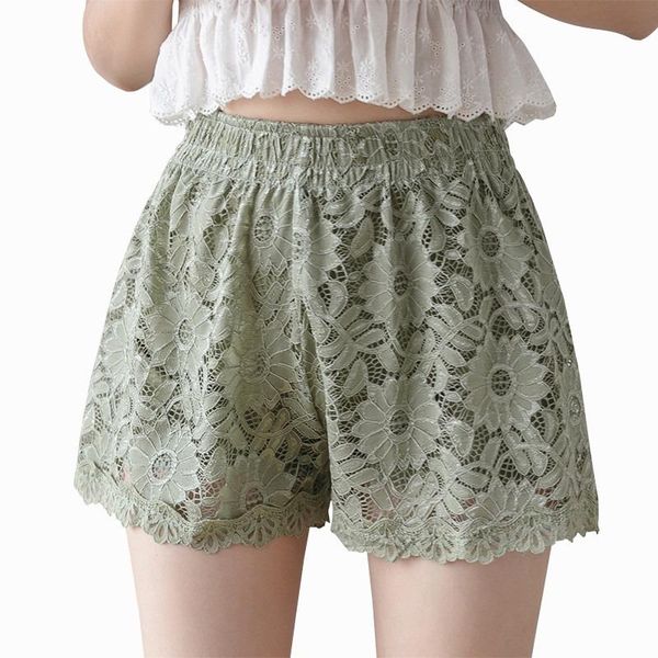 

women's shorts summer fashion streetwear lace hollow out trendy high waist pure color club outfits party elegant cute, White;black