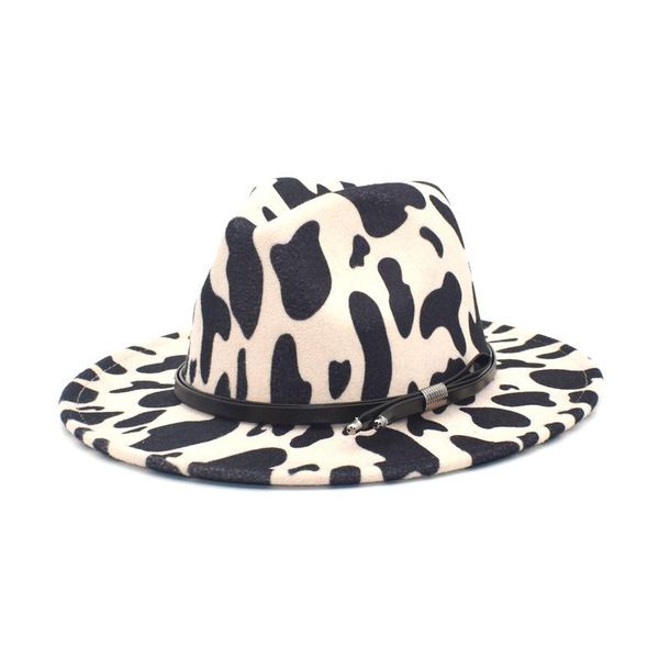 

wide brim hats cow print woolen hat fedora british retro large jazz lady, Blue;gray