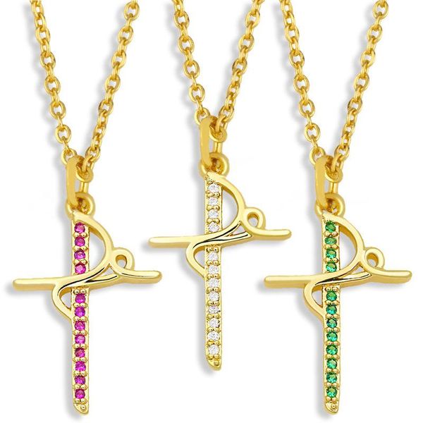 

5pcs gold color cz cross charms religion pendant necklaces for women men jewelry pendant choker nks84, Silver