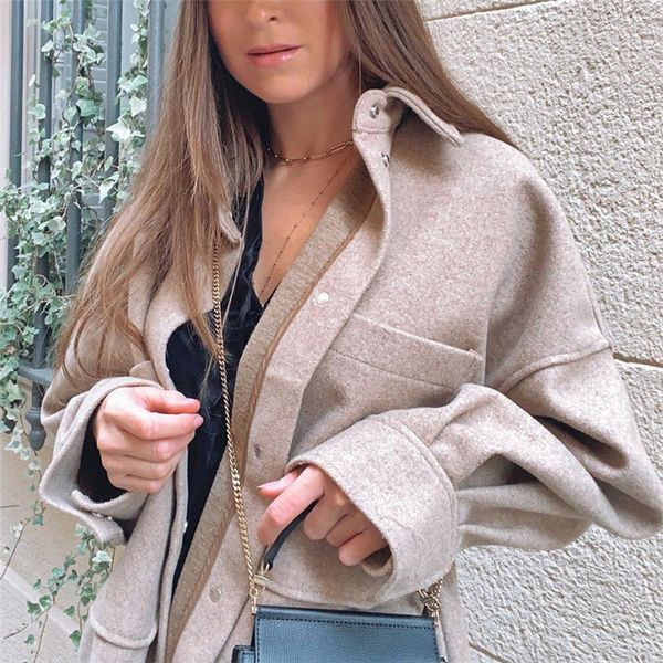 

2021 new women oversize woolen solid jackets autumn fashion ladies soft coats elegant girls chic big pocket outerwear uba3, White;black