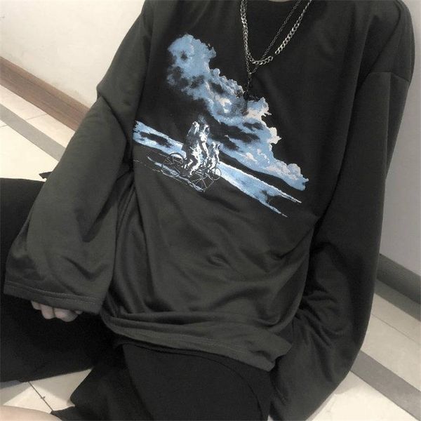 

2021 new hip hop preta feminina masculina, camiseta solta de manga longa para homens e mulheres, primavera males zymn, Black