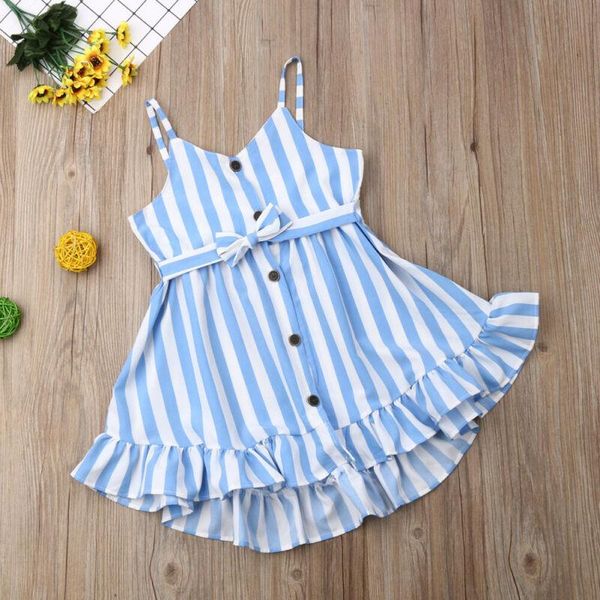 

girl's dresses brand baby toddler kid girl sleeveless stripe v neck button casual ruffles bow cotton fashion 2021, Red;yellow