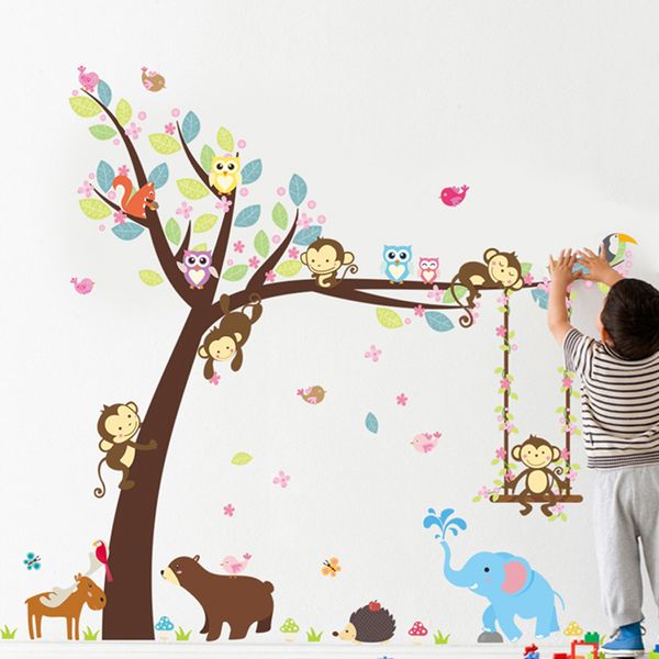

new forest animals tree kids stickers children diy bedroom decoration bear monkey wild jungle kids decal classic toy