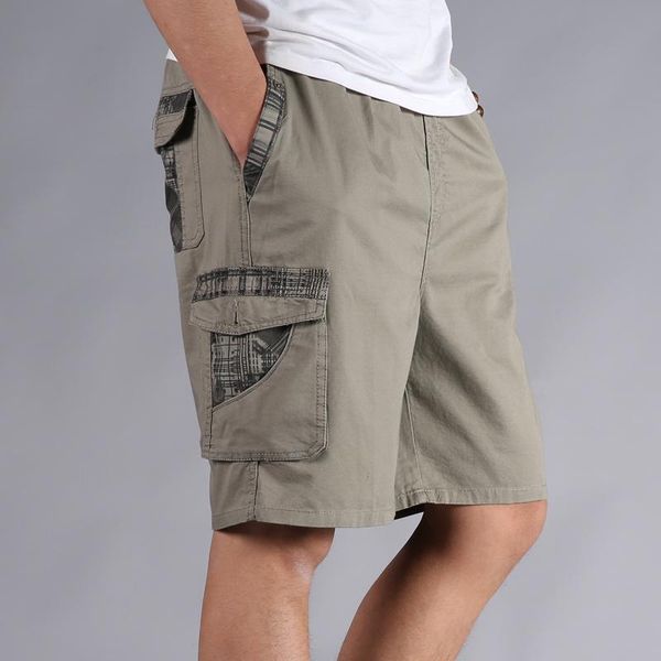 

men shorts summer plus size 40 42 44 46 cotton elastic waist loose army green male cargo shorts for man casual short-pants, White;black