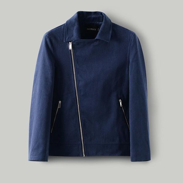 

men's jackets 2021 autumn lapel jacket men short slim cotton fashion oblique placket zipper motorcycle coats, Black;brown