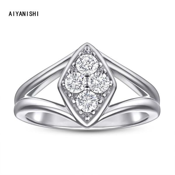 

cluster rings aiyanishi sona diamond ring for women hollow 4 stones white gold jewelry fashion wedding female jewellry, Golden;silver