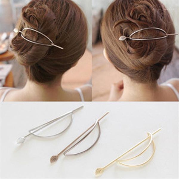 

hair clips & barrettes korean ornaments simple oval hollow tree leaf hairpin plate fashion metal head accessories, Golden;silver