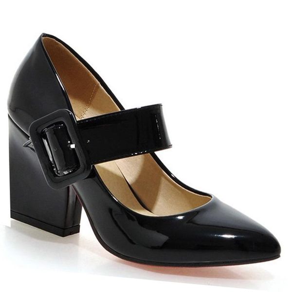 

dress shoes lihuamao red wedding square heel mary jane women ladies pumps slingback pointed toe ankle strap party, Black