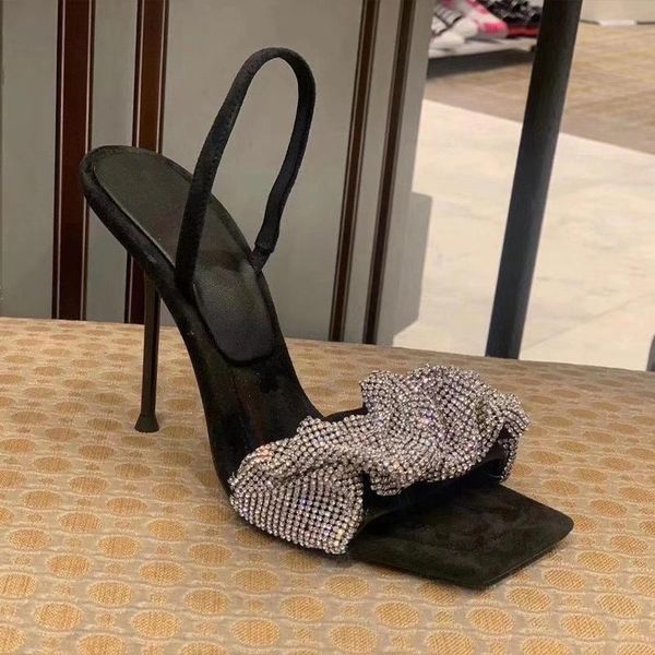 

sandals 2021 fashion women crystal black suede thin high heels summer shoes rhinestone prom party sandalias lady dress pumps