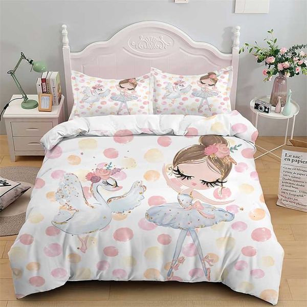 Cartoon Ballet Dance Girl Copripiumino Set Princess Style Twin Siz Biancheria da letto per bambini Letto nordico 150 90 Queen King 220208