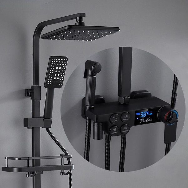 

bathroom shower sets black bath faucet smart thermostatic digital system wall mount spa rainfall faucets modern rain