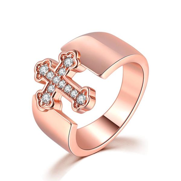 

wedding rings fashion cross rose gold color crystal ring for women girls party valentine's bague bijoux gifts ladies engagement size 5, Slivery;golden