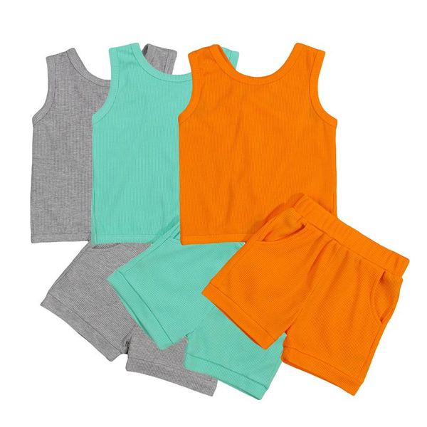 

clothing sets 2021 summer kid girl casual outfits tank shorts solid color infant children, White