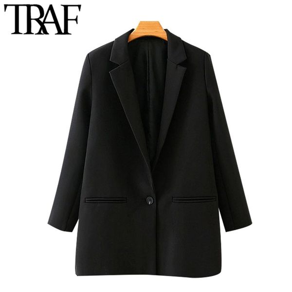 

traf women fashion office wear single button blazers coat vintage long sleeve pockets female outerwear chic 210915, White;black