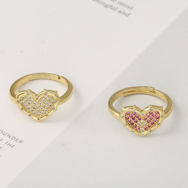 

new men/women ring fashion luxury fashion jewelry copper zircon 18k gold heart-shaped love men's and women's ins net red diamond, Silver