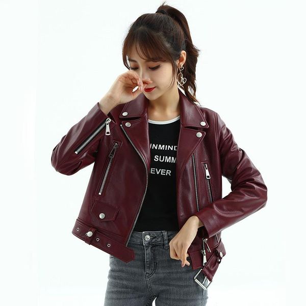

women's leather & faux jacket spring and autumn 2021 korean short sheepskin driver, Black
