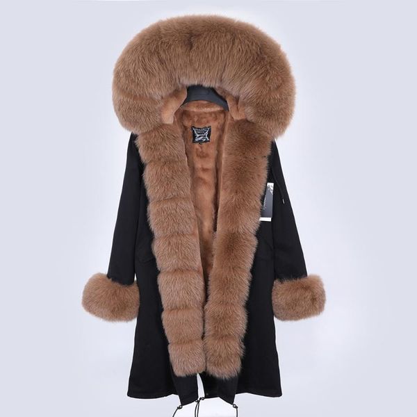 

women's fur & faux furtjy real coat winter jacket women long parka army green big collar, Black