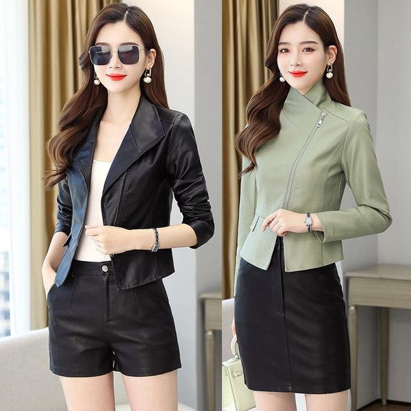 

hippingwomen's suit autumn and winter 2021 new sheepskin leather short fit large suit collar jacket, Gray