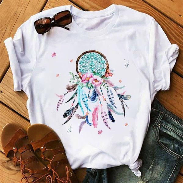 

dreamcatcher feather men harajuku ullzang mens t shirts funny 90s cartoon print graphic korean style tees female, White;black