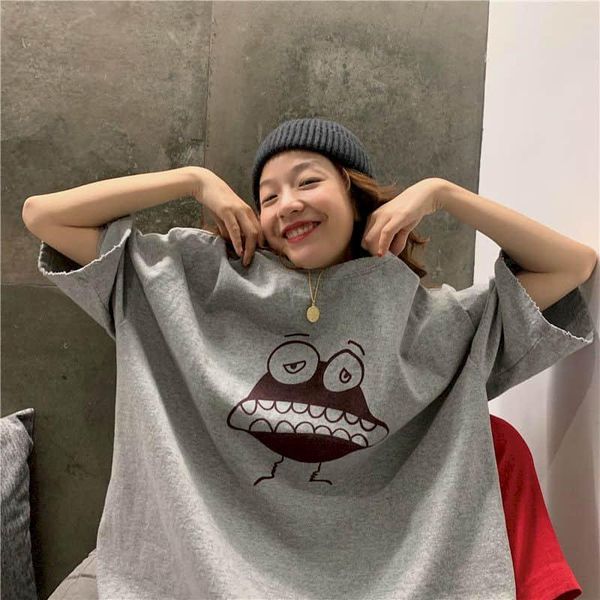 

women's t-shirt loose short-sleeved funny print pattern fat sister summer 150kg extra xl korean version tide 100kg neutral style, White