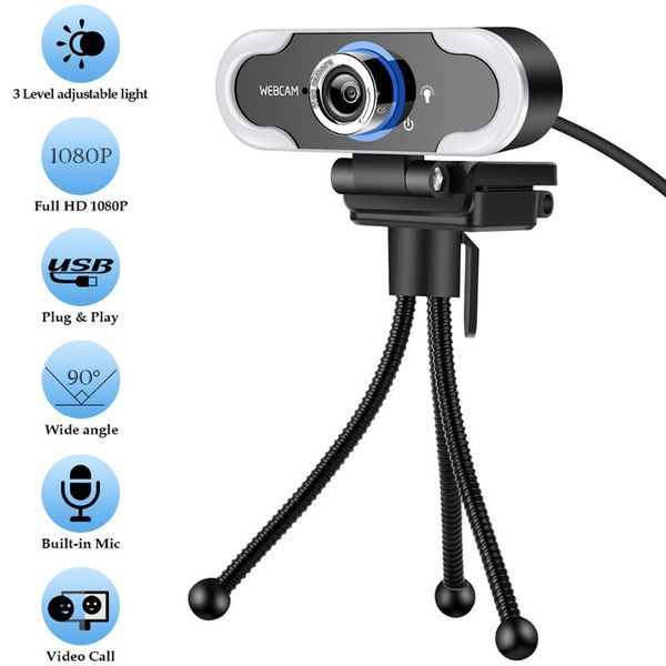 

webcams 1080p computer camera usb led web white light 5500k workcamera with microphone for laptop