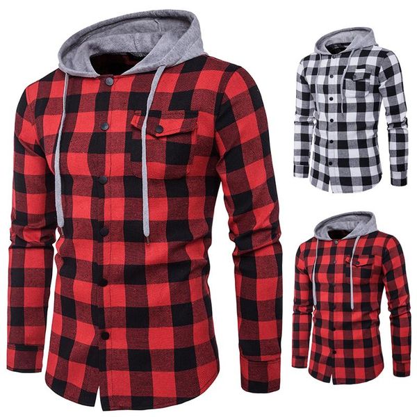 

new men long sleeve shirt hoodie plaid shirts street casual style dynamic fashion hip hop men shirts, White;black