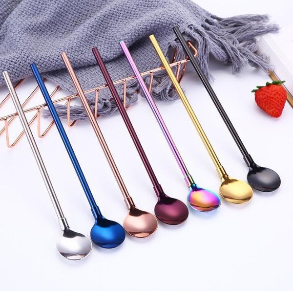 

stainless steel long straws spoon long handle mixing spoon coffee milk stirrer bar supply wholesale