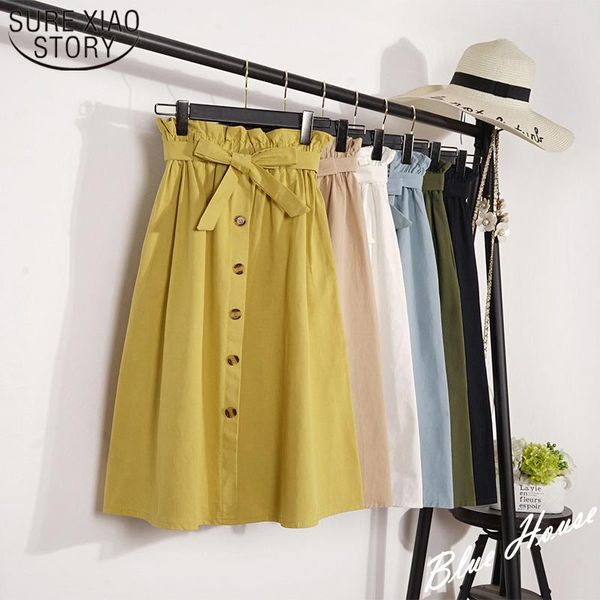 

skirts high waist skirt female pleated school spring summer womens 2021 midi knee length korean elegant button 3604 50, Black