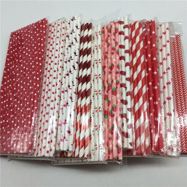 

25pcs/lot red square dot heart paper straws for birthday wedding decorative party environmental chevron creative drinking straws