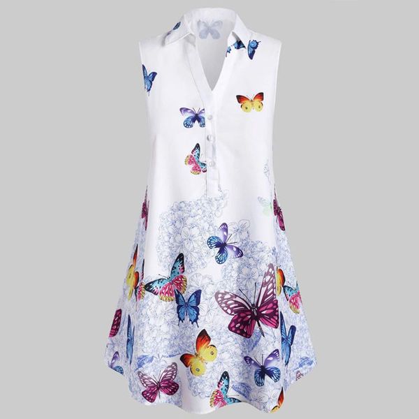 

casual dresses 4# summer for women 2021 ladies plus size sleeveless butterfly print office wear blusas mujer, Black;gray