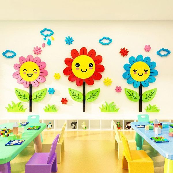 

wall stickers flower pattern lovely cartoon for kids room decor diy decals baby decoration colorful wallpaper