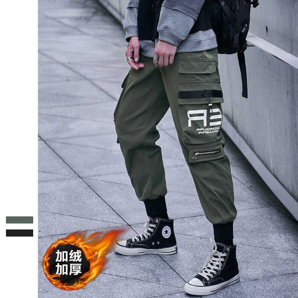 

men's pants fleece warm pockets darkly style hip hop cargo sweatpants joggers trousers fashion winter full length pencil ggfl 6boh, Black