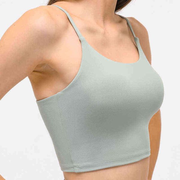 

l-83 women thin straps yoga training outfit vt fitns tank underwear with removable cht pad lady half sling sports bra, Gray
