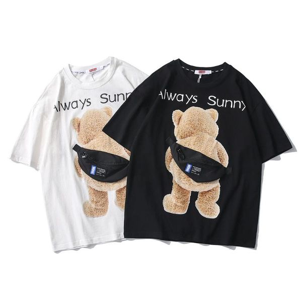 

men's t-shirts t-shirt and women's hip hop harajuku tshirts little bear sticker bag short sleeve tees shirts streetwear casual loo, White;black