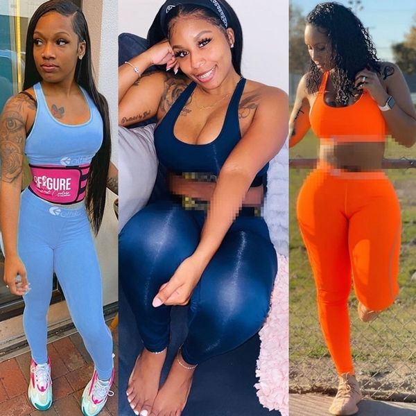 

brand letters printed women's tracksuit sleeveless crop + leggings pants two pieces outfits fashion casual fitness sportswear gg3305, White