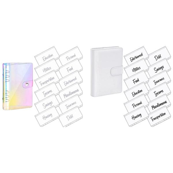 

gift wrap 2 set a6 pu leather notebook magnetic planning binder with 12 pockets zipper folder, white font & black