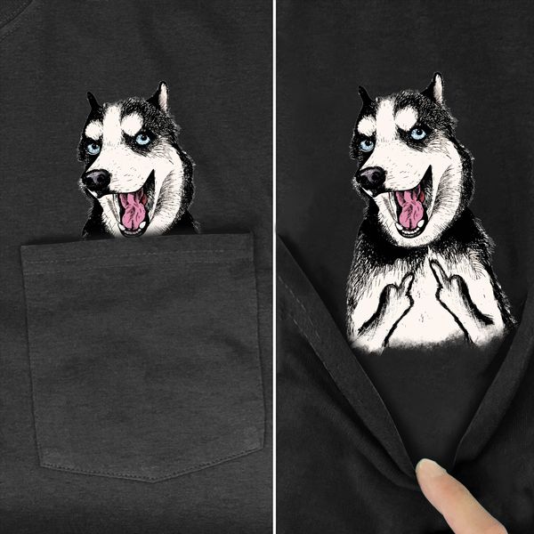 

cloocl casual fashion brand pocket dog husky cotton t shirt 3d printed men for women street style funny pockets, White;black