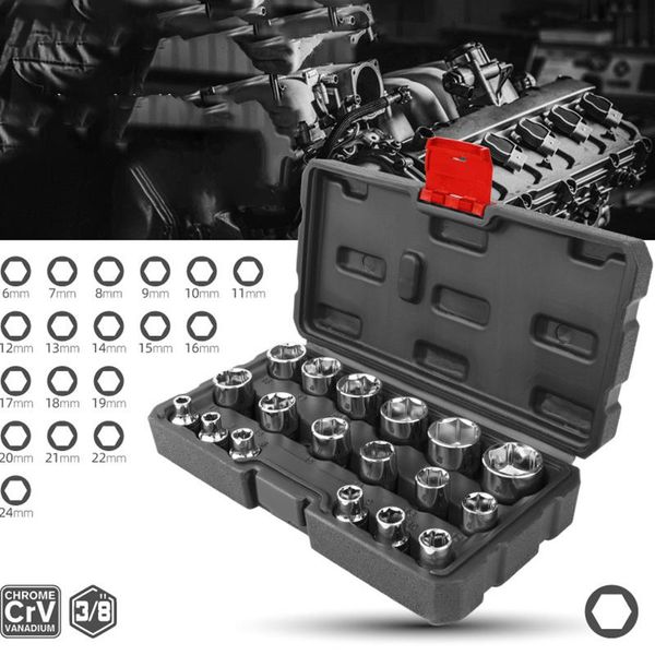 

tool organizers 18pcs medium socket set box 3/8 chrome vanadium steel external hexagon head wrench caneta garage tools