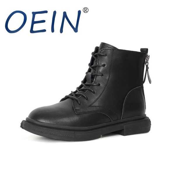 

boots oein lace up winter motorcycle women british style ankle round toe platform black comfortable 2021