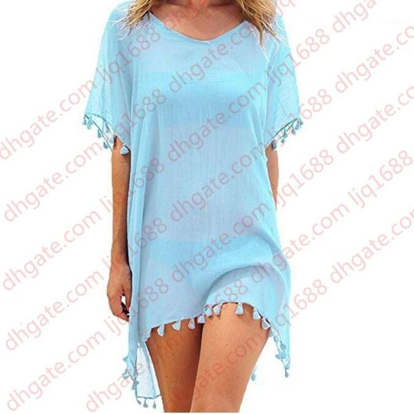 

2020 style women beach tassels swimsuit cover up swimwear pareo tampa summer mini loose solid loose dress ups1, Black;gray