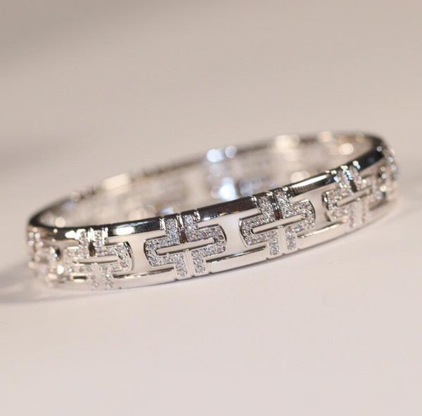 

luxury quality punk band bracelet with diamond in 18k rose gold plated and platinum color with box for women party wedding jewelry gift free, Black