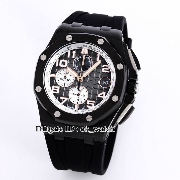 

new 43mm vk quartz chronograph mens watch pvd black steel case black rubber strap gents sports watches 8 colors, Slivery;brown