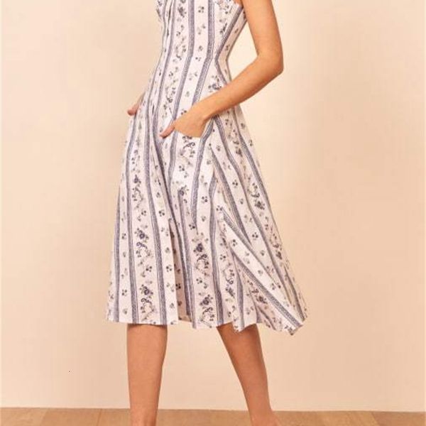 

2021 spring and summer new v-neck floral sling women midi xckx, Black;gray