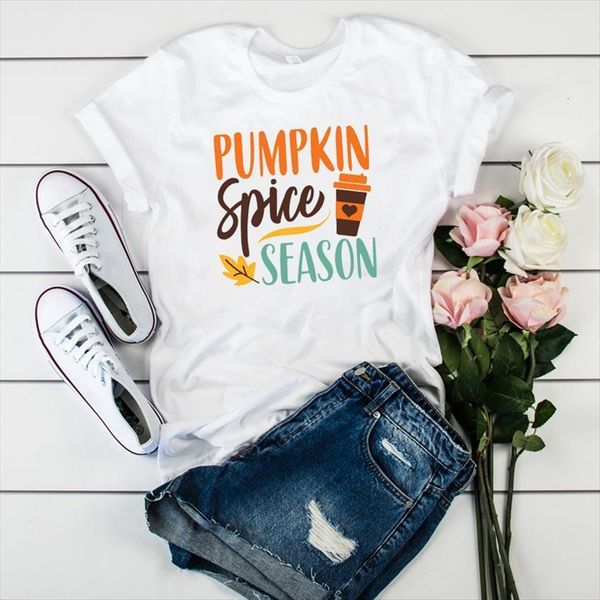 

pumpkin spice printed short sleeve womens tee clothes graphic, White
