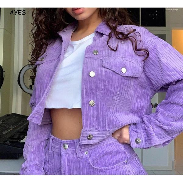 

women's jackets corduroy basic coat autumn long sleeve crop jacket women high street single breasted green outwear purple pockets shirt, Black;brown